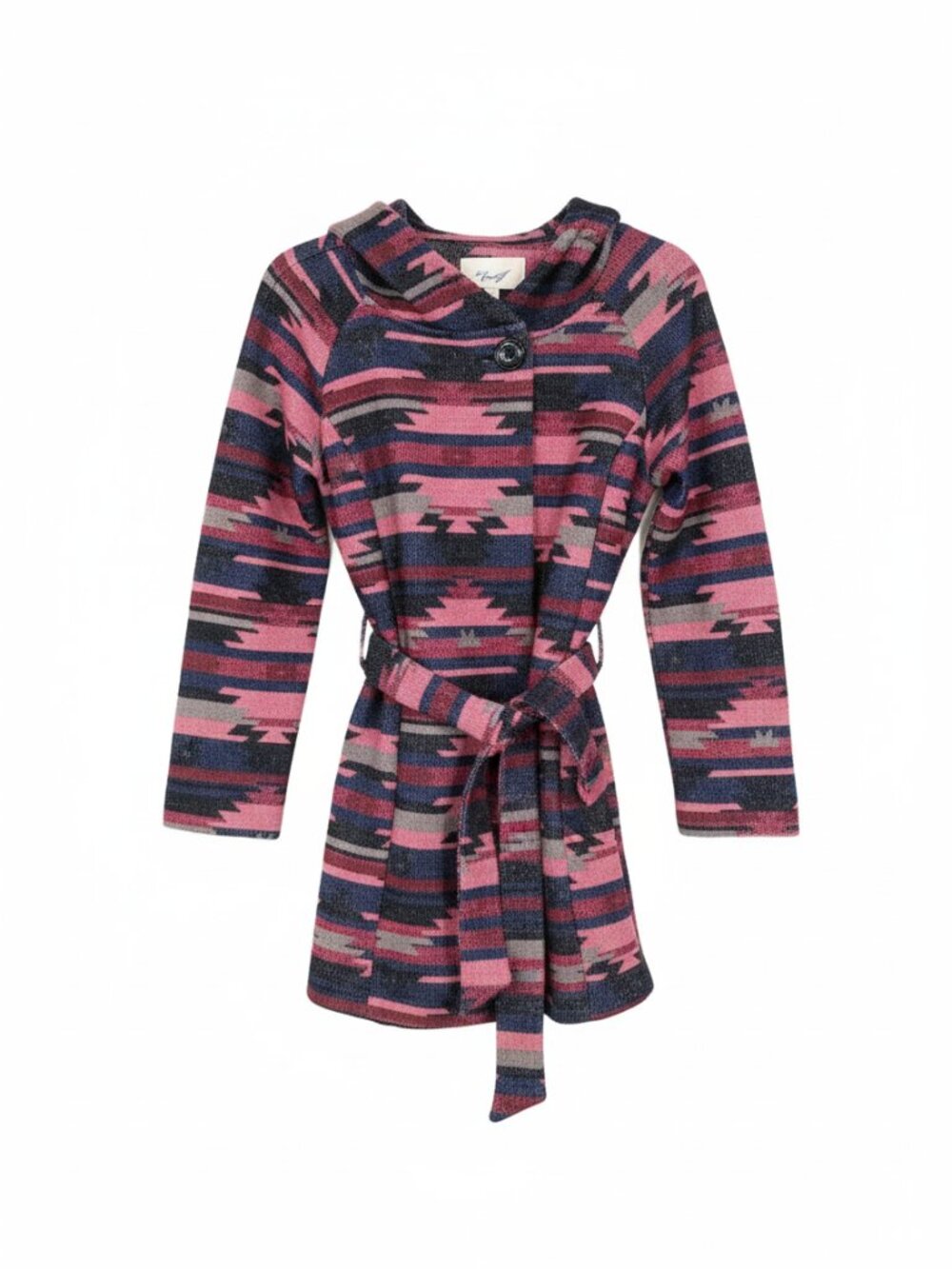 Anthropologie Tabitha Leona Wrap Coat M Hooded Belted‎ Aztec Print Wool Blend
